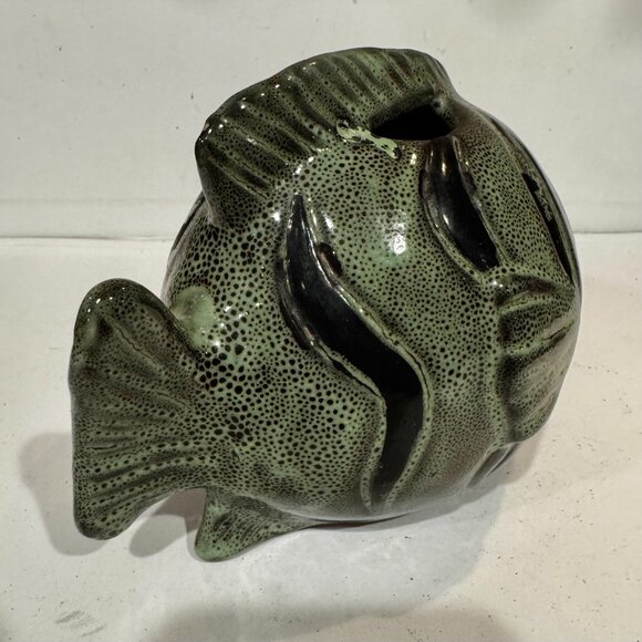 Finnish Ceramic Green Black Stripes Puffer Fish Sculpture By Marja Myllymaki - Picture 4 of 12